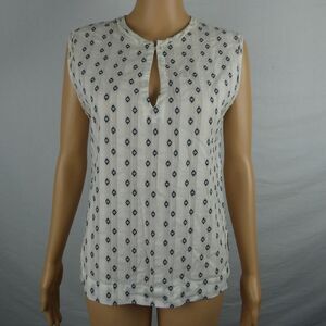 Pomandere White Diamond Print keyhole Sleeveless Blouse Career Shadow Stripe 38